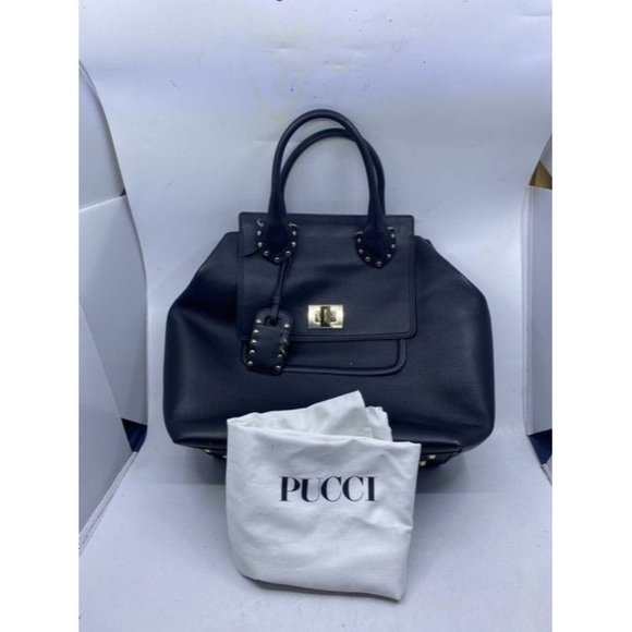 Emilio Pucci Medium City Marquise Top Handle Black Leather Shoulder Bag - Picture 5 of 12